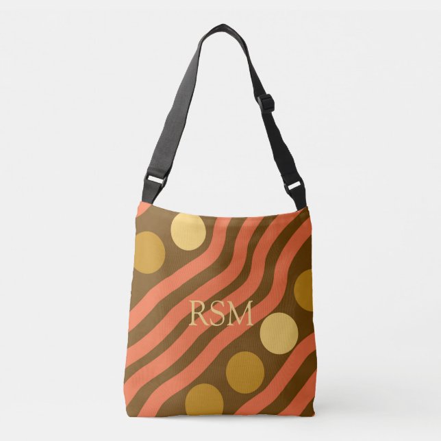 Mid Century Monogrammed Orange Brown Gold Crossbody Bag (Front)