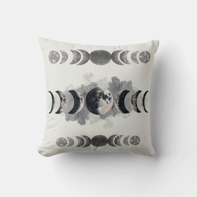 Mid-Century Moon Phases Totem Poster | Bauhaus Geo Throw Pillow (Front)