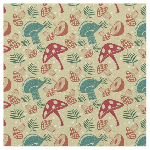 Mid Century Mushroom Green Pattern Fabric