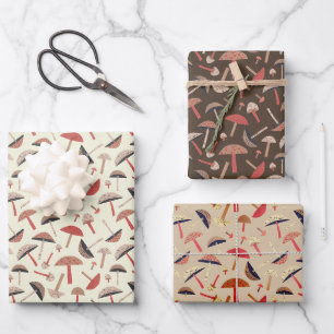 Mid-Century Mushrooms Retro-Inspired Original Art Wrapping Paper Sheets