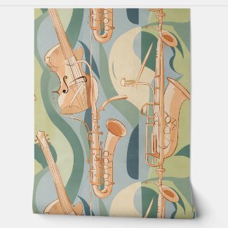 Mid-century Musical Instruments DIY Peel and Stick Wallpaper