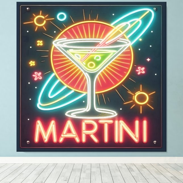 Mid Century Neon Martini Sign  (Insitu(Wood Floor))