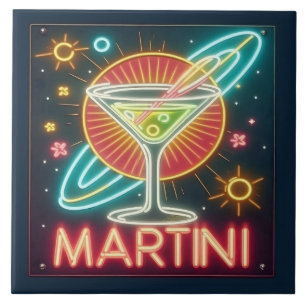 Mid Century Neon Martini Sign  Ceramic Tile