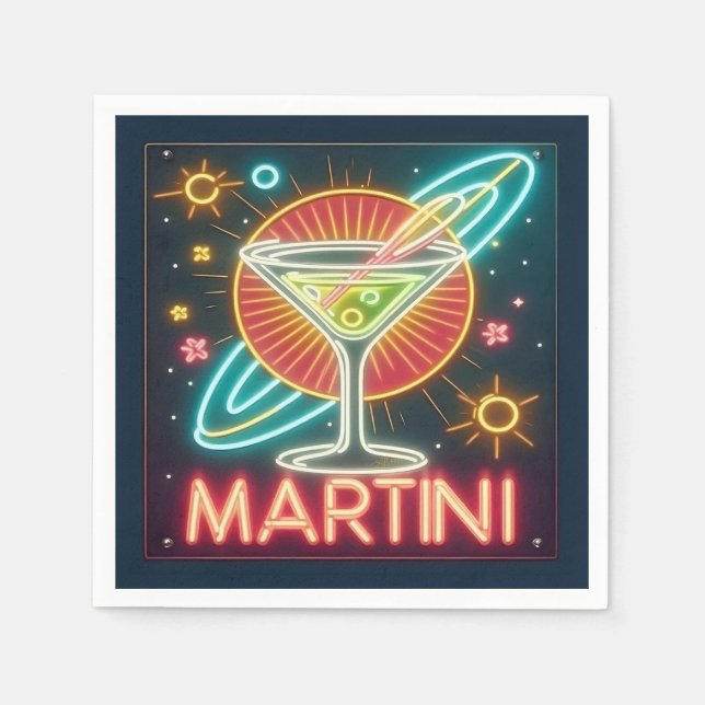 Mid Century Neon Martini Sign  Napkins (Front)