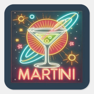 Mid Century Neon Martini Sign Square Sticker