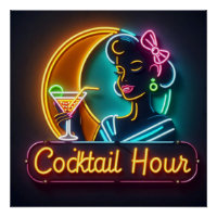 Mid Century Neon Sign Cocktail Hour Woman