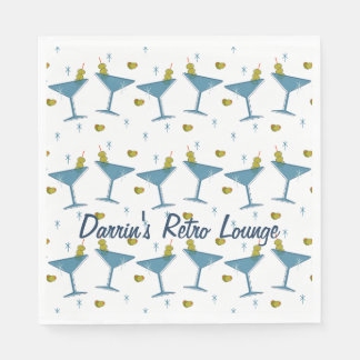 Mid-Century Olive and Blue Martini Party Napkin