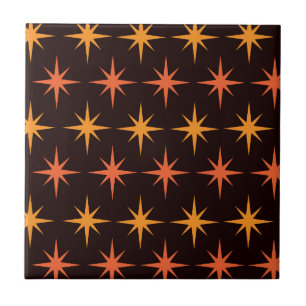 Mid Century Orange and Amber Retro Starbursts  Ceramic Tile