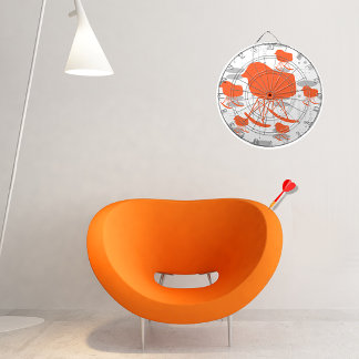 Mid-Century Orange & Gray Pattern Chair Silhouette Dartboard