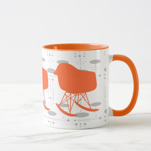 Mid-Century Orange Gray Pattern Chair Silhouette Mug (Right)