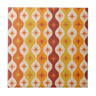 Mid Century Orange Mod Stars on ogee pattern Ceramic Tile