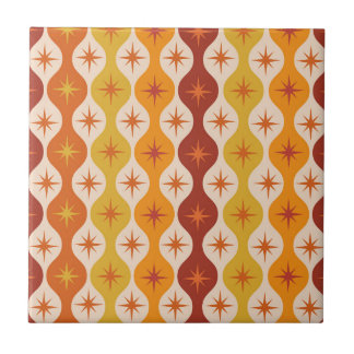 Mid Century Orange Mod Stars on ogee pattern Ceramic Tile