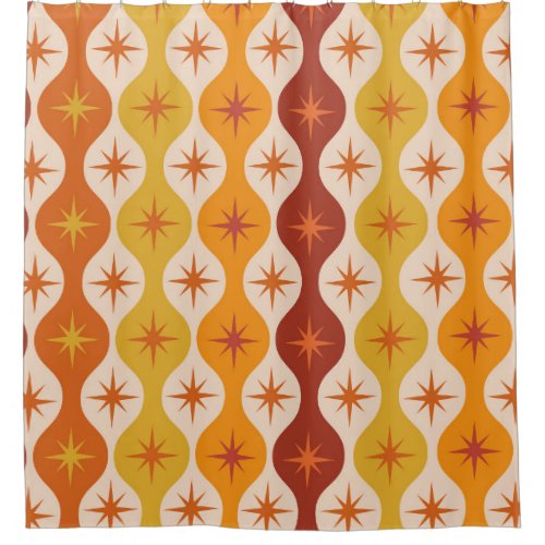 Mid Century Orange Mod Stars on ogee pattern    Shower Curtain