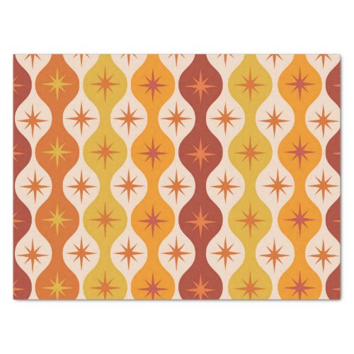 Mid Century Orange Mod Stars on ogee pattern   Tissue Paper