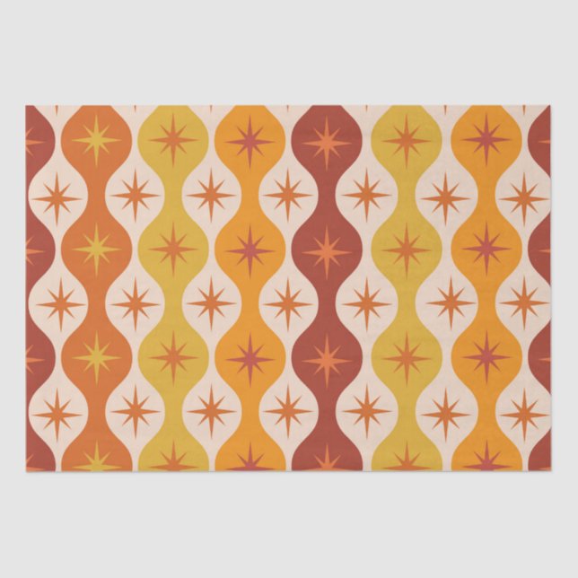 Mid Century Orange Mod Stars on ogee pattern   Tissue Paper (Front)