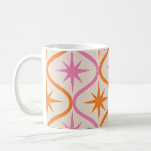 Mid Century Orange Pink Starbursts on Ogee Pattern Coffee Mug