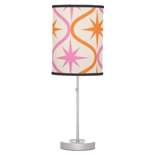 Mid Century Orange Pink Starbursts on Ogee Pattern Table Lamp