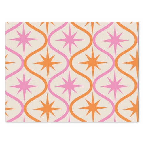 Mid Century Orange Pink Starbursts on Ogee Pattern Tissue Paper