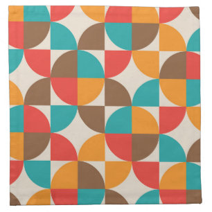 Mid Century orange teal brown shapes  Cloth Napkin