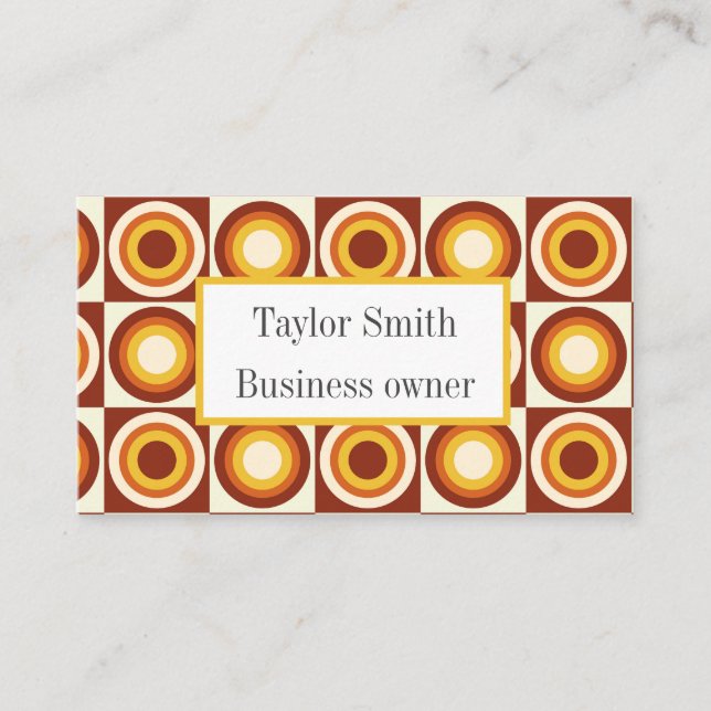 Mid Century Orange Yellow Circle on squares Custom Business Card (Front)