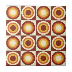 Mid Century Orange Yellow Circles on squares Ceramic Tile