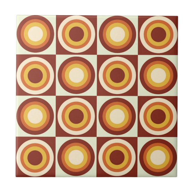 Mid Century Orange Yellow Circles on squares  Ceramic Tile (Front)