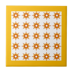 Mid-Century Orange & Yellow Starburst Pattern Ceramic Tile