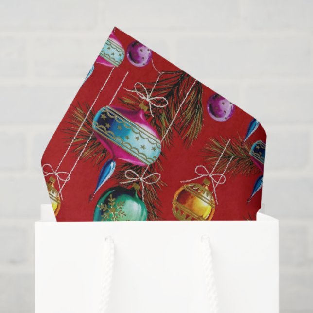 Mid-Century Ornaments On Red Tissue Paper (Gift Bag)
