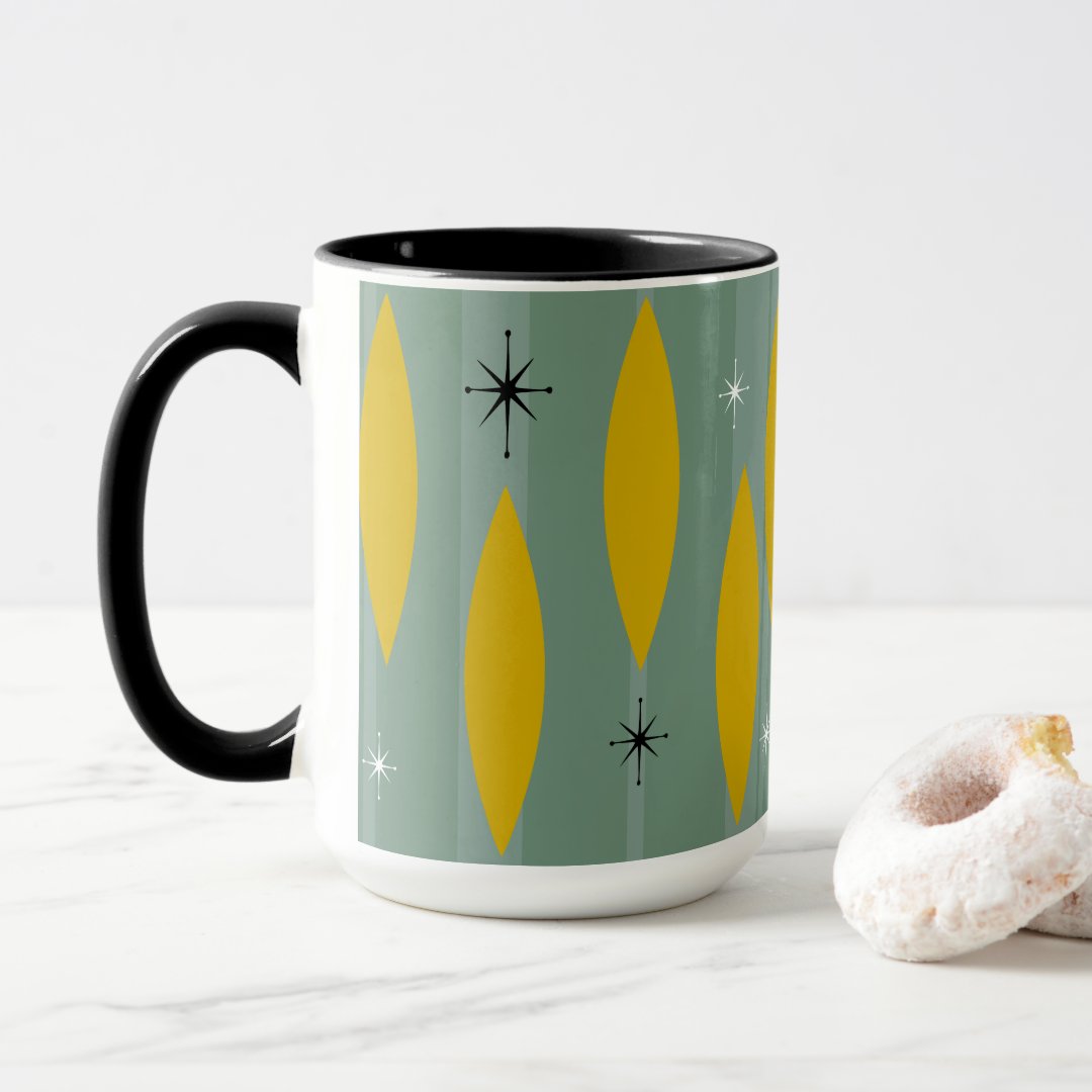 Mid Century Ovals Starbursts Stripes, Gold on Teal Mug Zazzle