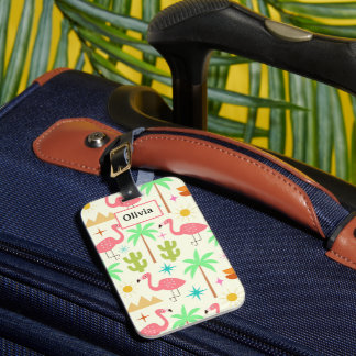 Mid Century Palm Springs Flamingo with Trees Luggage Tag