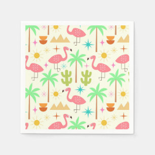 Mid Century Palm Springs Flamingo with Trees  Napkins