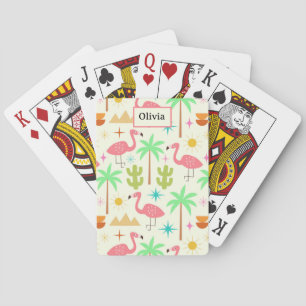 Mid Century Palm Springs Flamingo with Trees Poker Cards