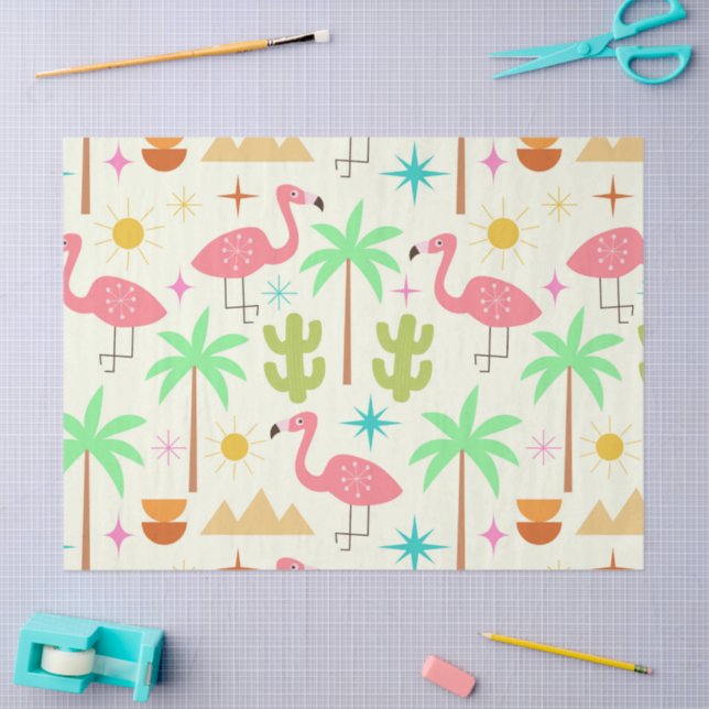 Mid Century Palm Springs Flamingo with Trees  Tissue Paper (Craft)