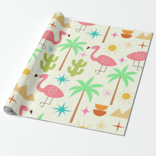 Mid Century Palm Springs Flamingo with Trees Wrapping Paper