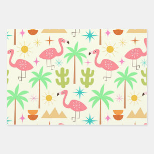 Mid Century Palm Springs Flamingo with Trees  Wrapping Paper Sheets