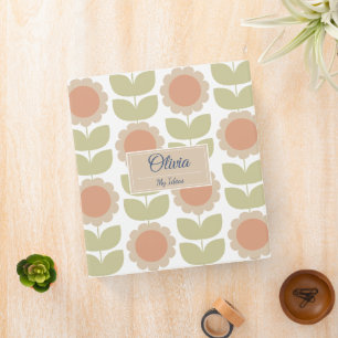  Mid-Century Pastel Pink Retro Floral Pattern 3 Ring Binder