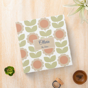  Mid-Century Pastel Pink Retro Floral Pattern 3 Ring Binder