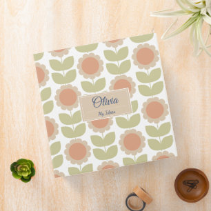  Mid-Century Pastel Pink Retro Floral Pattern 3 Ring Binder