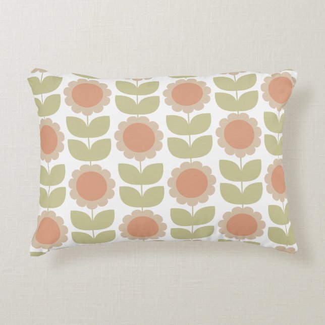  Mid-Century Pastel Pink Retro Floral Pattern Accent Pillow (Front)