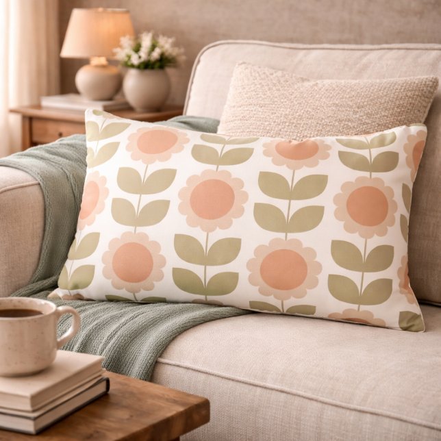  Mid-Century Pastel Pink Retro Floral Pattern Accent Pillow (Creator Uploaded)