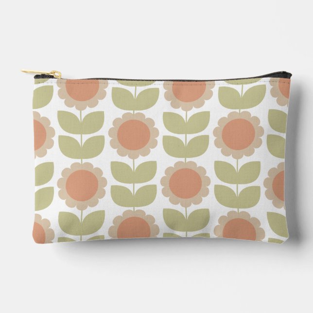  Mid-Century Pastel Pink Retro Floral Pattern Accessory Pouch (Front)