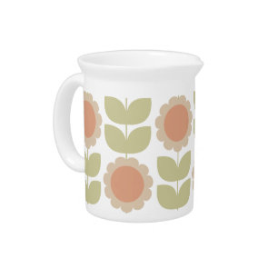  Mid-Century Pastel Pink Retro Floral Pattern Beverage Pitcher