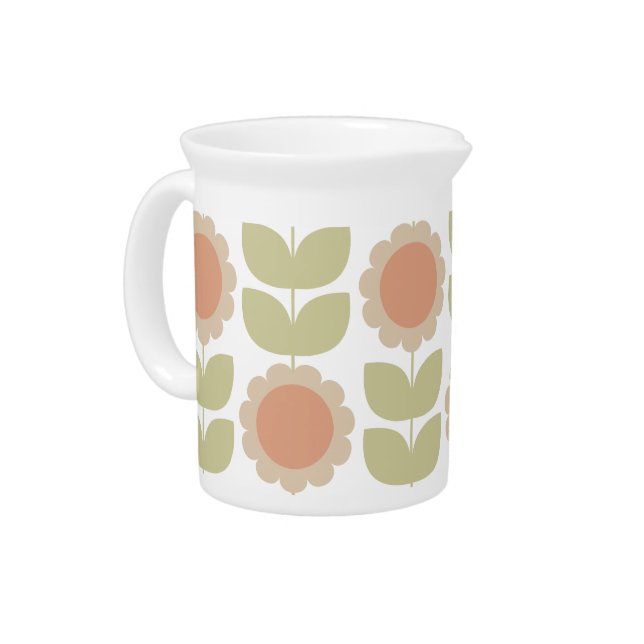  Mid-Century Pastel Pink Retro Floral Pattern Beverage Pitcher (Left)