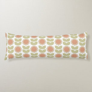  Mid-Century Pastel Pink Retro Floral Pattern Body Pillow