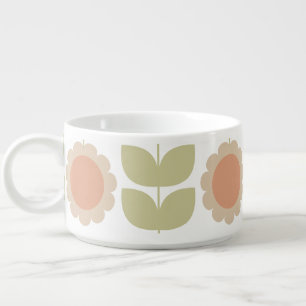  Mid-Century Pastel Pink Retro Floral Pattern Bowl