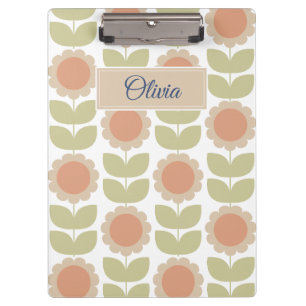  Mid-Century Pastel Pink Retro Floral Pattern Clipboard