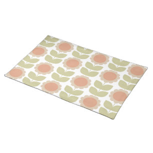  Mid-Century Pastel Pink Retro Floral Pattern Cloth Placemat