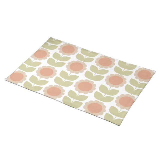  Mid-Century Pastel Pink Retro Floral Pattern Cloth Placemat (On Table)