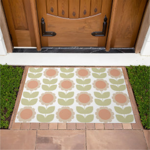  Mid-Century Pastel Pink Retro Floral Pattern Doormat