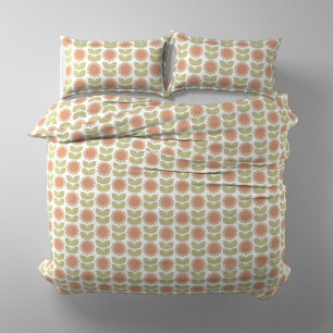  Mid-Century Pastel Pink Retro Floral Pattern Duvet Cover